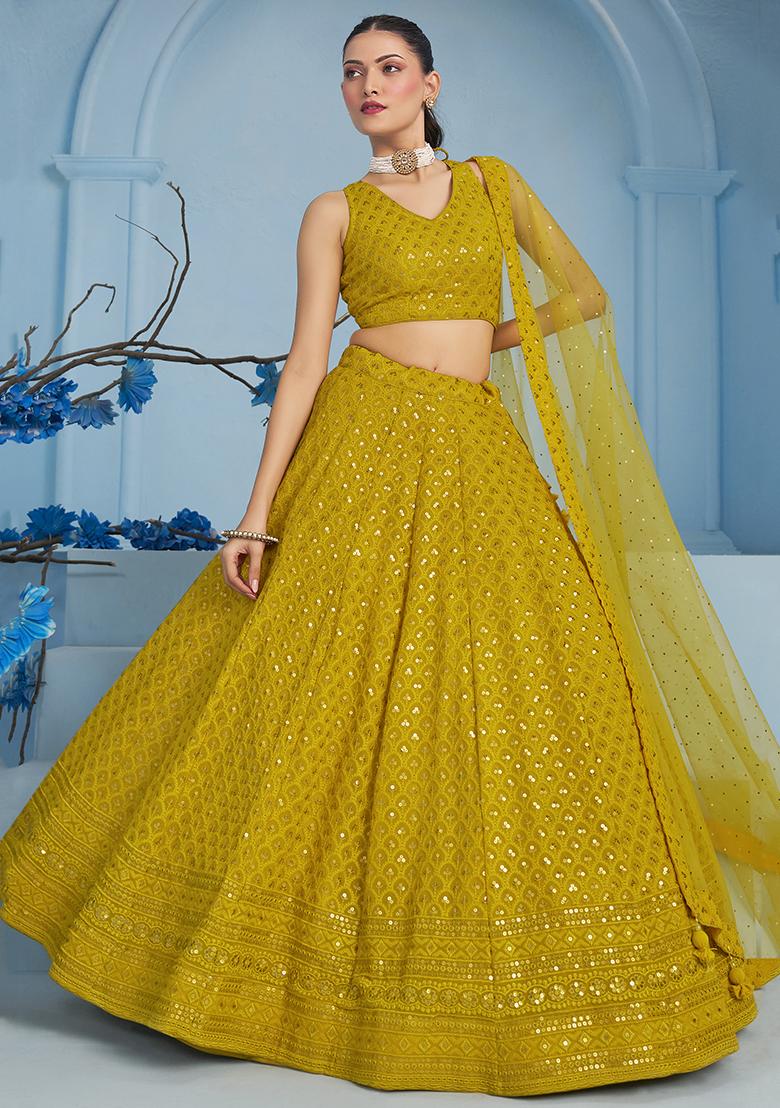 Yellow Sequin Embroidered Georgette Lehenga Set 
