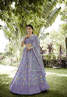 Light Purple Embroidered Satin Lehenga Set