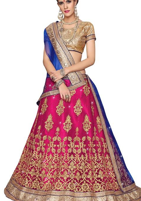 Pink Embroidered Net Lehenga Set