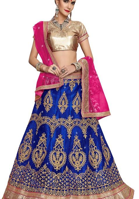 Blue Embroidered Net Lehenga Set