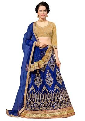 Blue Embroidered Net Lehenga Set