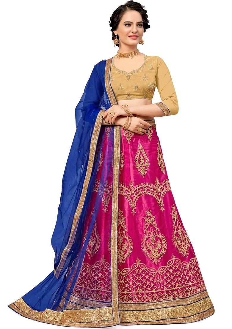 Pink Embroidered Net Lehenga Set