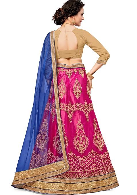 Pink Embroidered Net Lehenga Set
