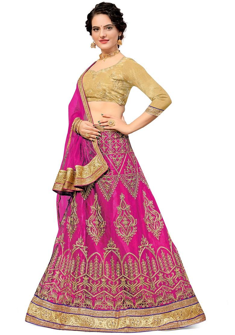 Pink Embroidered Net Lehenga Set