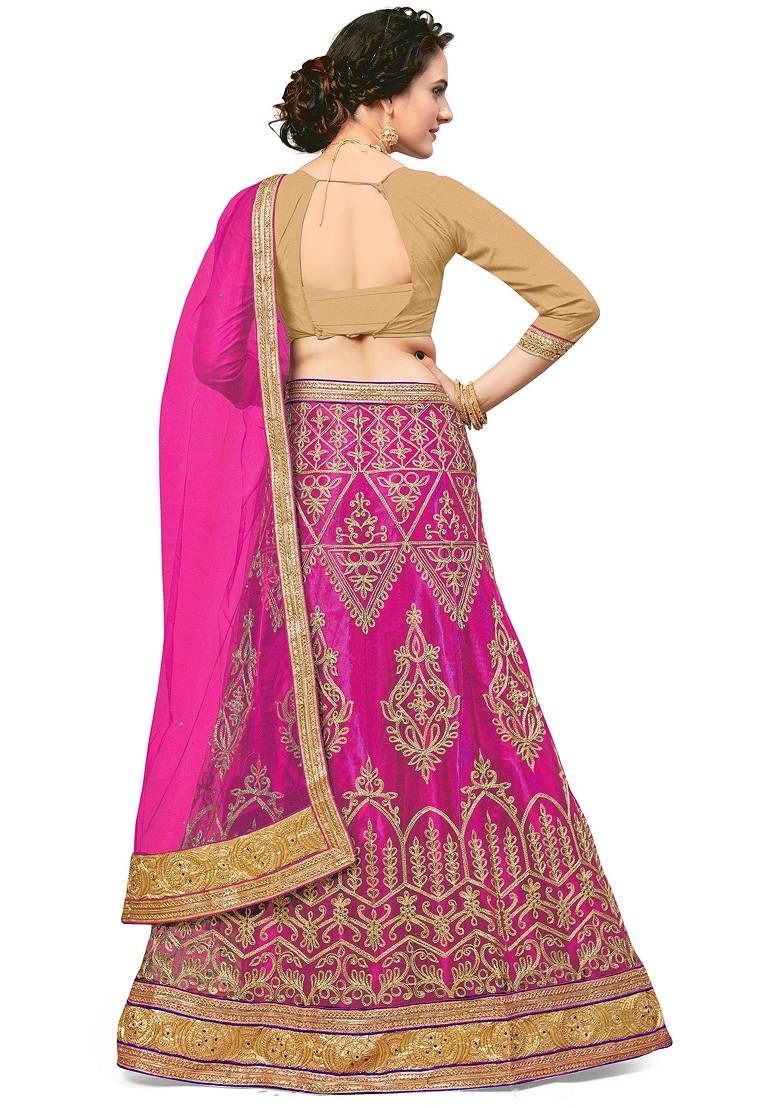 Pink Embroidered Net Lehenga Set