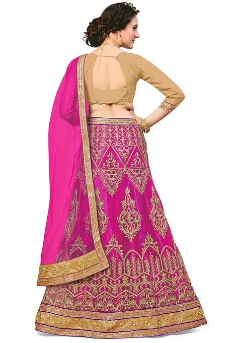 Pink Embroidered Net Lehenga Set
