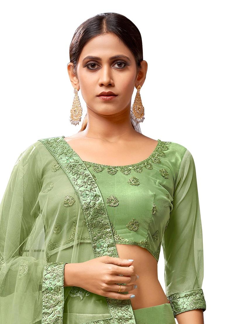 Light Green Embroidered Net Lehenga Set