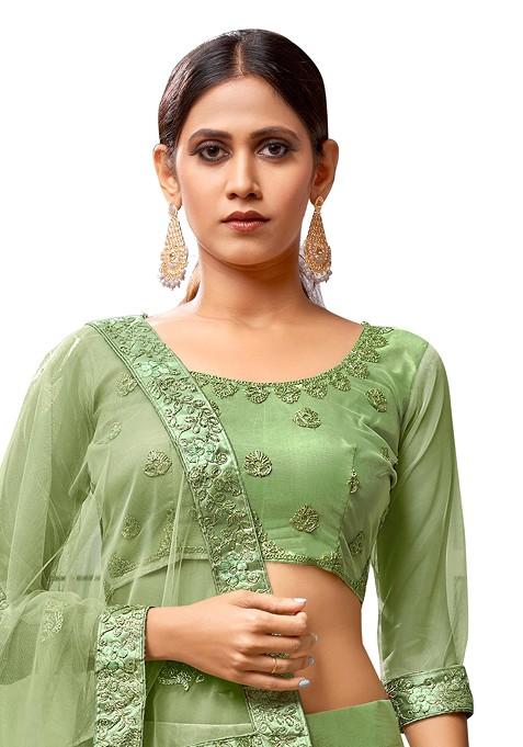 Light Green Embroidered Net Lehenga Set