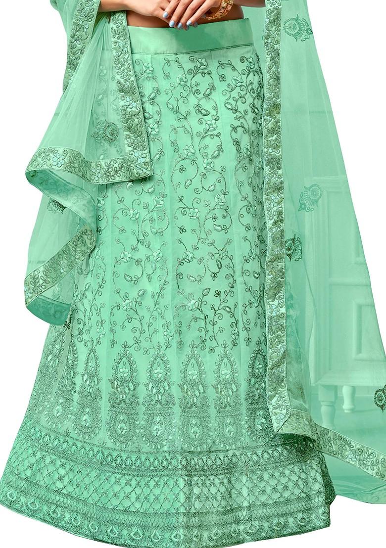 Sea Green Embroidered Net Lehenga Set