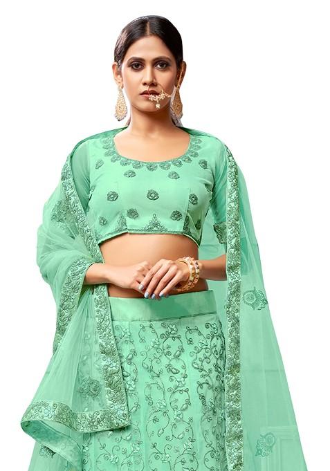 Sea Green Embroidered Net Lehenga Set