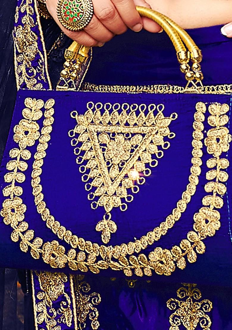 Blue Embroidered Satin Silk Lehenga Set - Indya