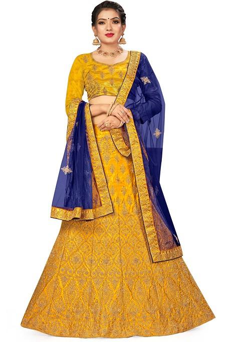 Yellow Embroidered Silk Lehenga Set