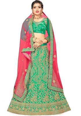 Green Embroidered Silk Lehenga Set