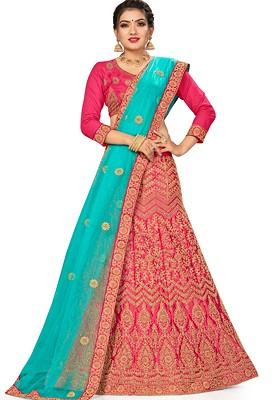 Pink Embroidered Silk Lehenga Set