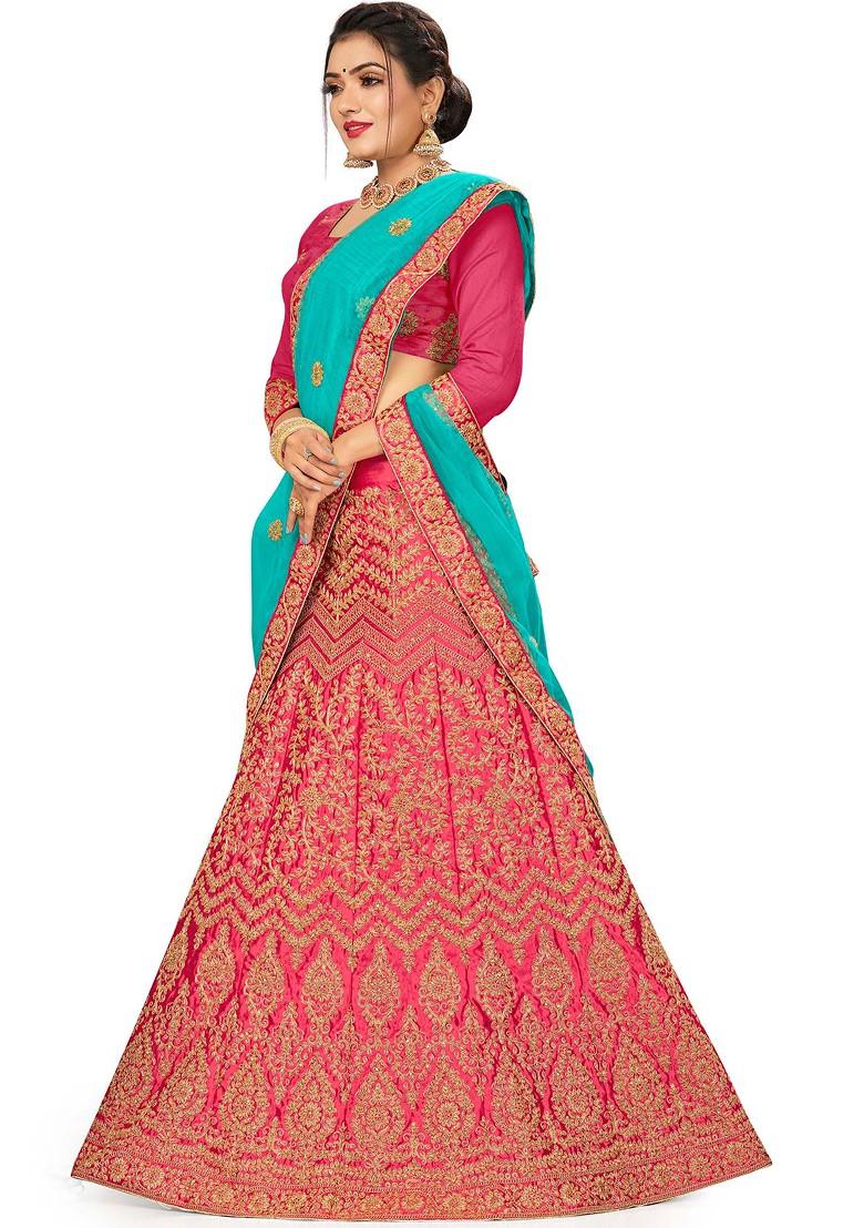 Pink Embroidered Silk Lehenga Set