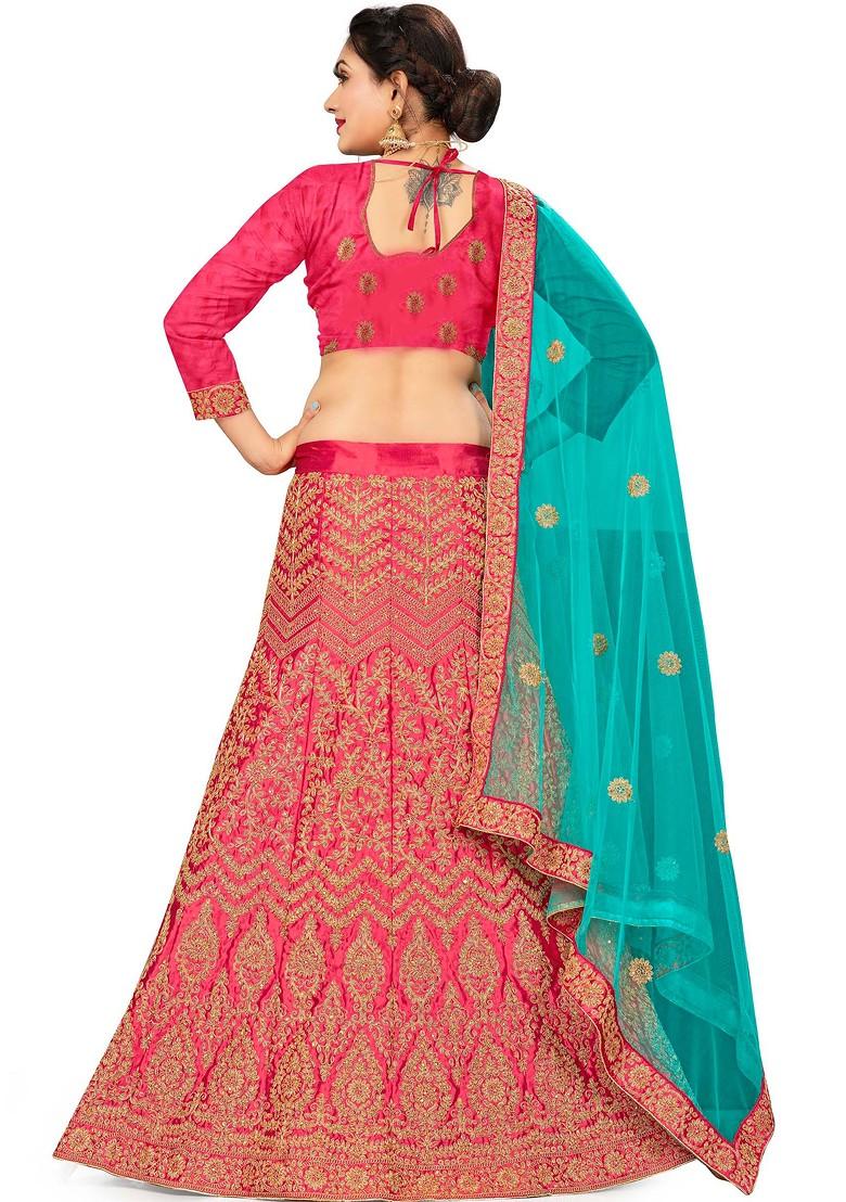 Pink Embroidered Silk Lehenga Set