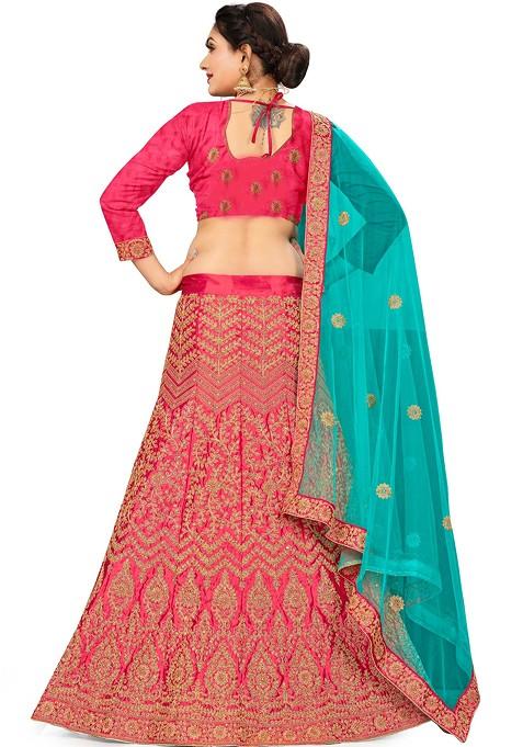 Pink Embroidered Silk Lehenga Set