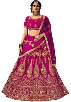 Pink Embroidered Velvet Lehenga Set