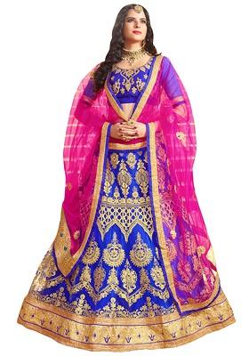 Blue Embroidered Net Lehenga Set