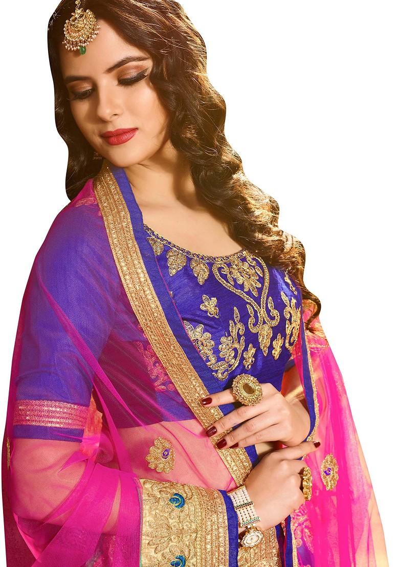 Blue Embroidered Net Lehenga Set