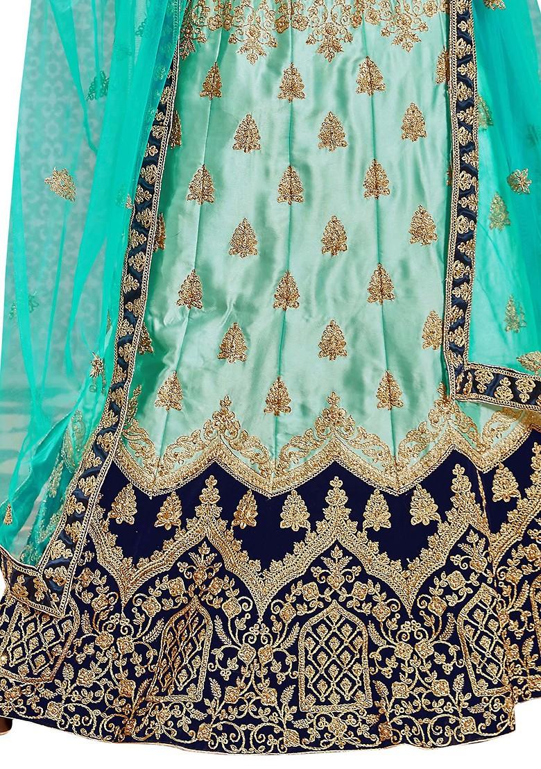 Light Blue Embroidered Satin Silk Lehenga Set