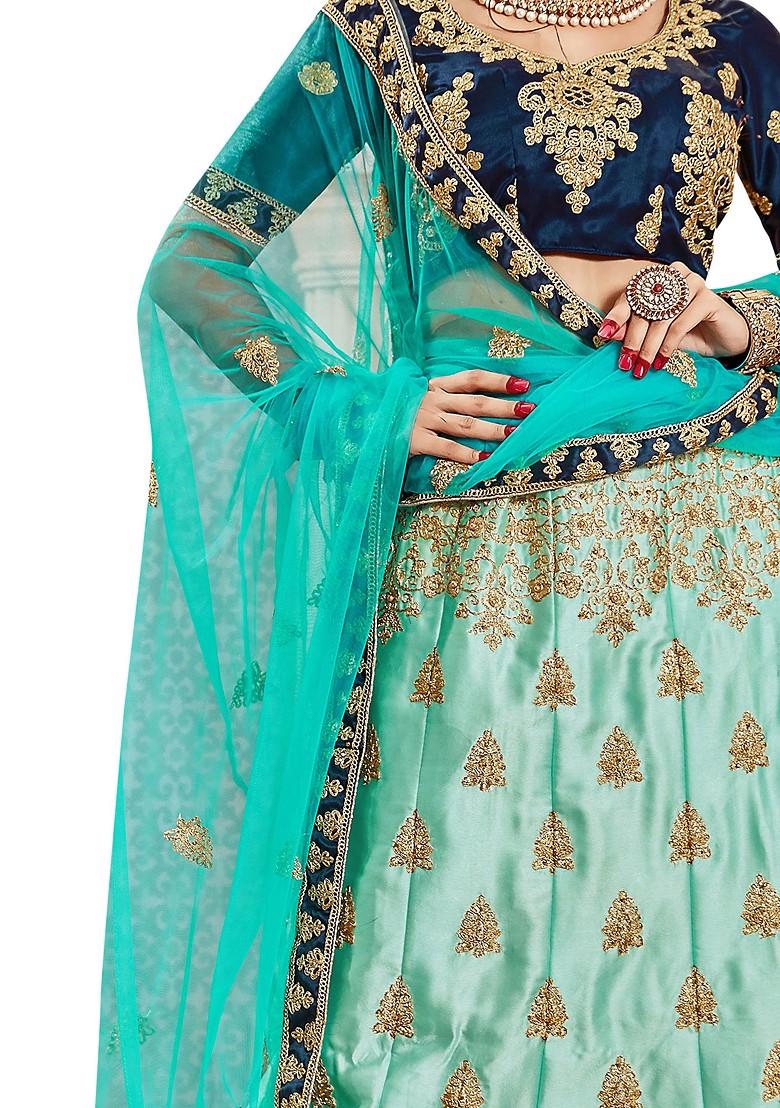 Light Blue Embroidered Satin Silk Lehenga Set