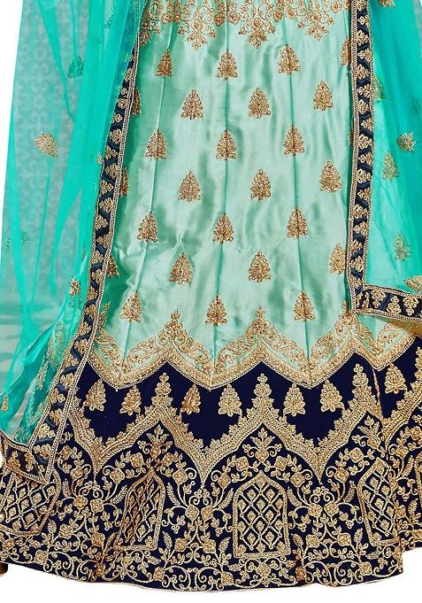 Light Blue Embroidered Satin Silk Lehenga Set