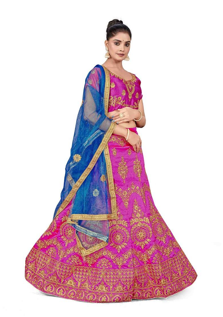 Purple Zari Embroidered Silk Lehenga Set