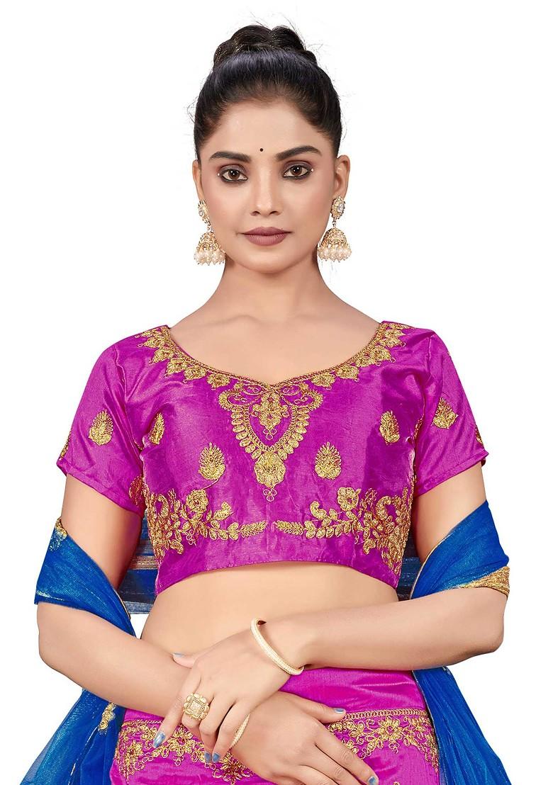 Purple Zari Embroidered Silk Lehenga Set