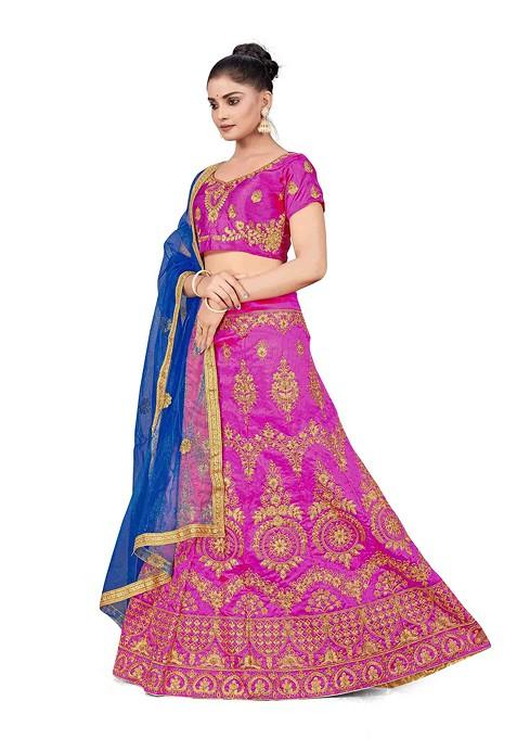 Purple Zari Embroidered Silk Lehenga Set