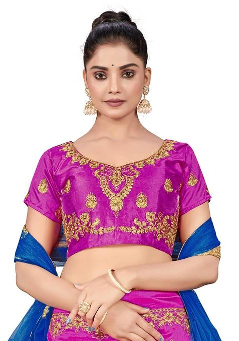 Purple Zari Embroidered Silk Lehenga Set