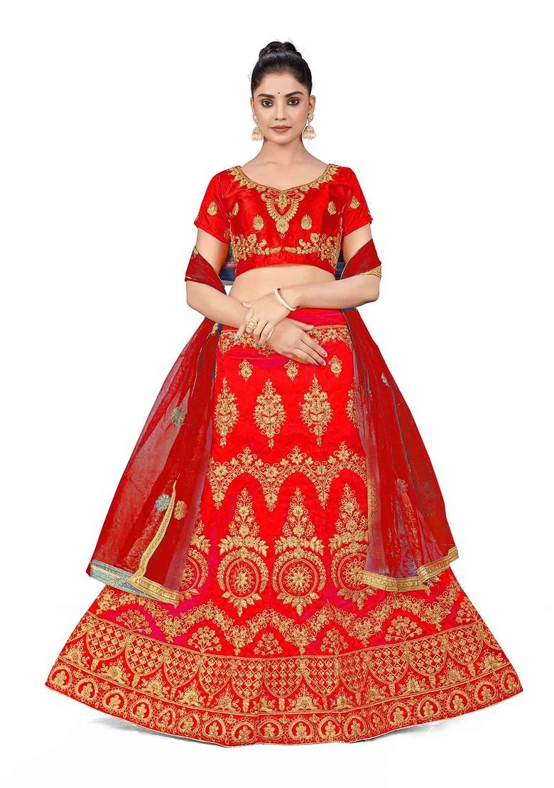 Rust Zari Embroidered Silk Lehenga Set