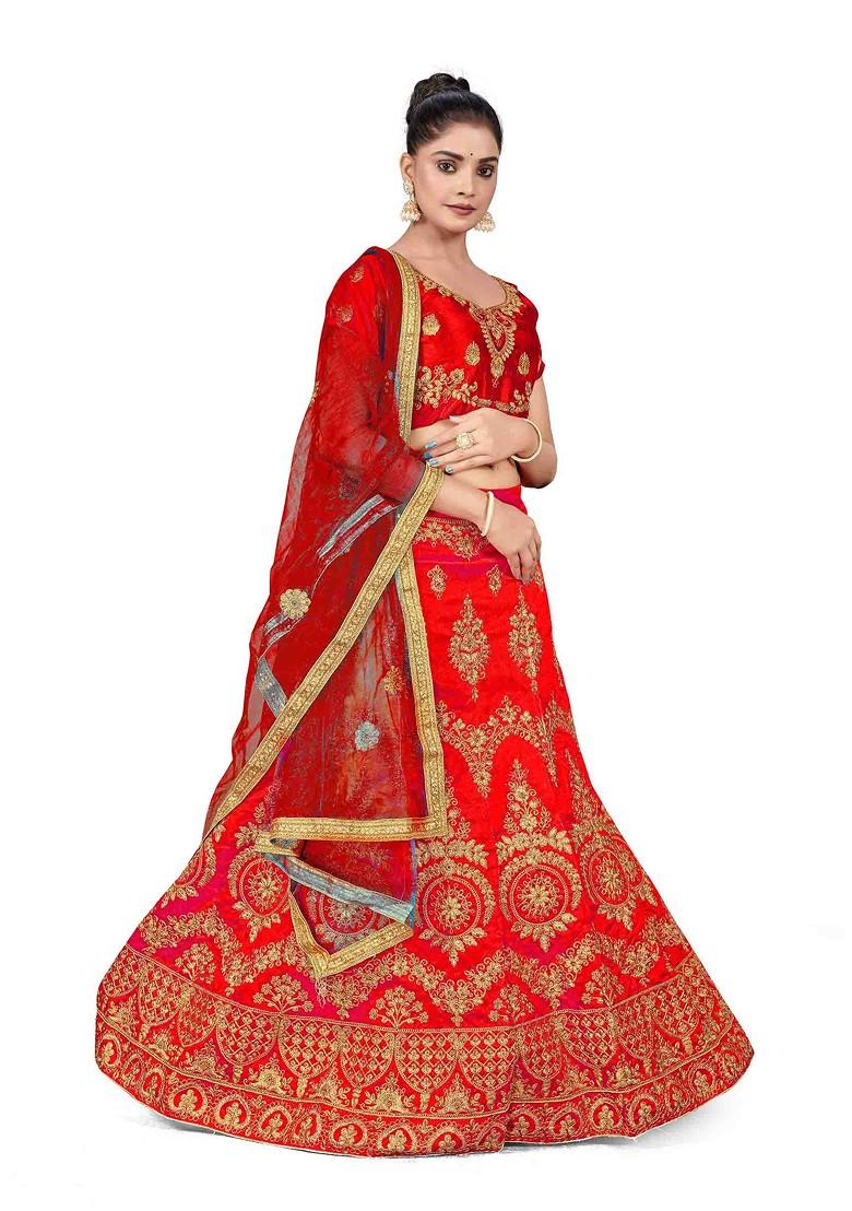 Rust Zari Embroidered Silk Lehenga Set