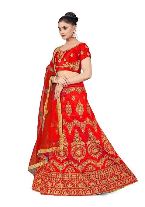 Rust Zari Embroidered Silk Lehenga Set