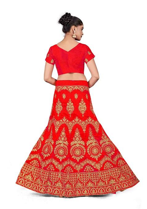 Rust Zari Embroidered Silk Lehenga Set