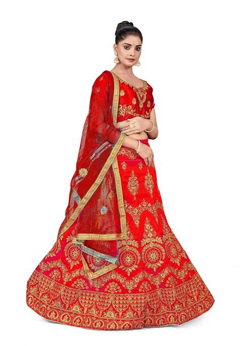 Rust Zari Embroidered Silk Lehenga Set