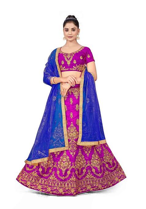 Purple Zari Embroidered Silk Lehenga Set