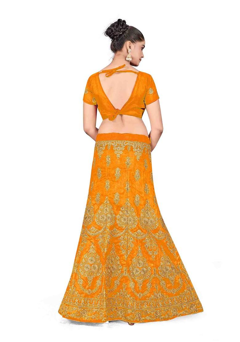 Mustard Zari Embroidered Silk Lehenga Set