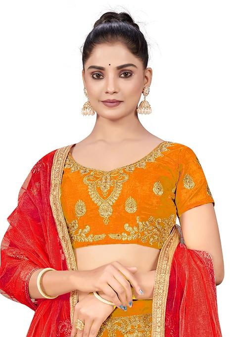 Mustard Zari Embroidered Silk Lehenga Set