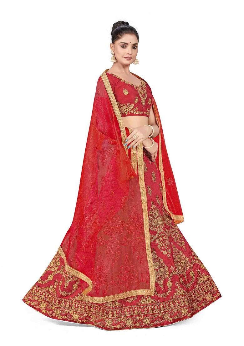 Rust Zari Embroidered Silk Lehenga Set