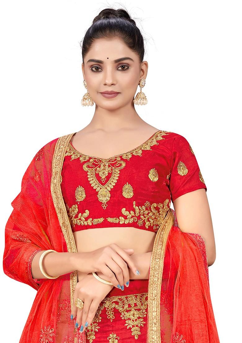 Rust Zari Embroidered Silk Lehenga Set