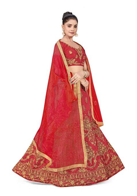 Rust Zari Embroidered Silk Lehenga Set
