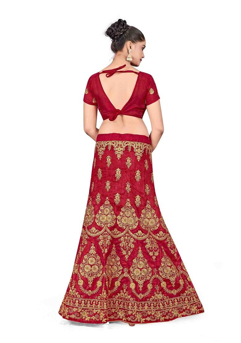 Maroon Zari Embroidered Silk Lehenga Set