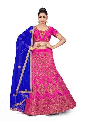 Pink Zari Embroidered Silk Lehenga Set