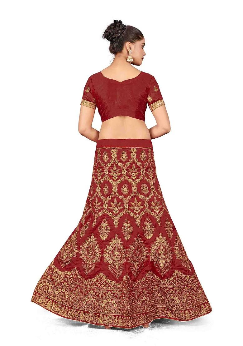 Maroon Zari Embroidered Silk Lehenga Set