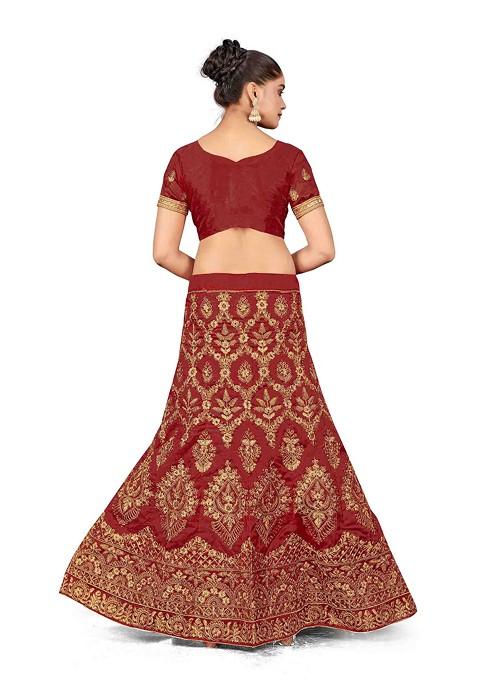 Maroon Zari Embroidered Silk Lehenga Set