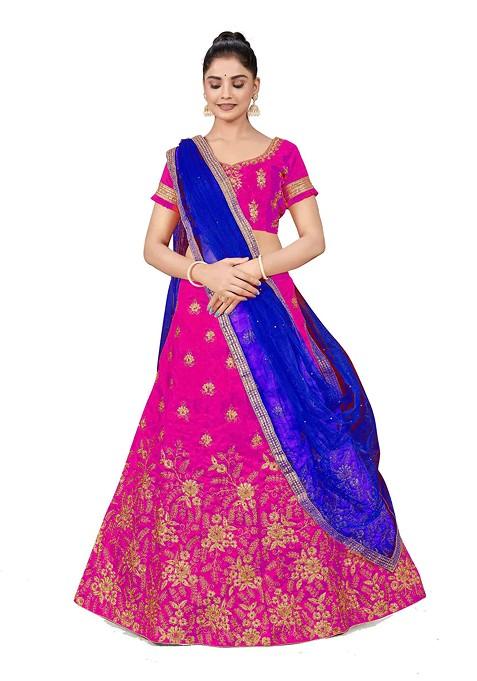 Purple Zari Embroidered Silk Lehenga Set