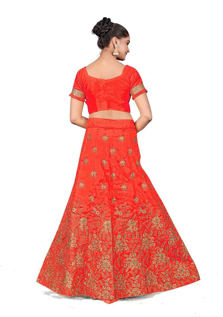 Rust Zari Embroidered Silk Lehenga Set