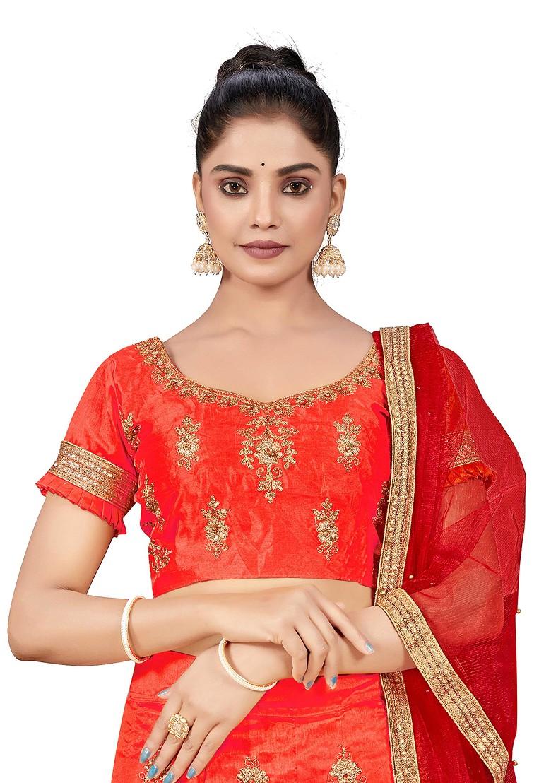 Rust Zari Embroidered Silk Lehenga Set