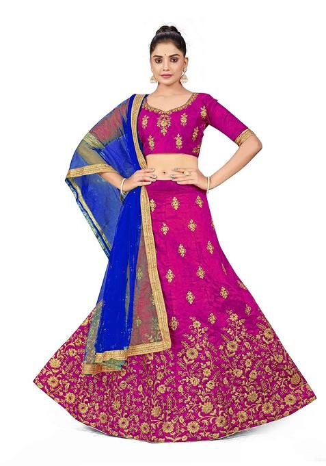 Purple Zari Embroidered Silk Lehenga Set